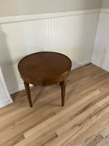Baker Furniture Mahogany Round Drum Top Occasional Table Single Drawer Casters - Picture 1 of 8