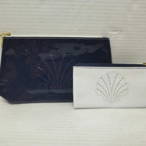 Estee Lauder borsa trucco con cerniera set 2 pezzi blu navy bianco shell cosmetico nuovo senza etichette - Foto 1 di 7