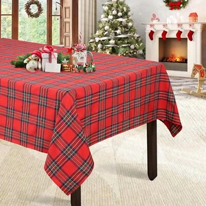 Christmas Tablecloth 57x84 Inches Black and Red Plaid Table Cloth Buffalo Che... - Picture 1 of 8