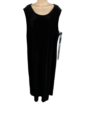 Coldwater Creek Stretch Holiday Maxi shift dress black velvet boat neck slit 2X - Image 1 of 4
