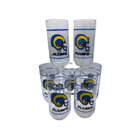 Vintage St Louis Rams Glasses Tall Tumblers Set Lot 7 Mobil Collectible Man Cave Cover