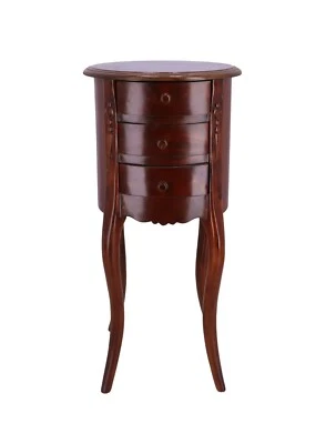 Comodino in legno di mogano con 3 cassetti rotondo di colore noce stile classico - Immagine 1 di 4