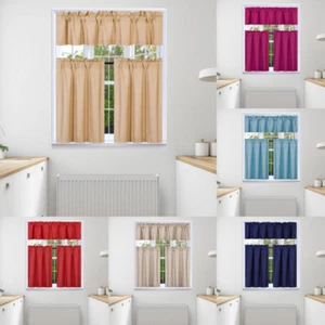 3PC KITCHEN TIER VALANCE SET SHORT PANEL LINED BACKING WINDOW CURTAIN BLACKOUT - Picture 1 of 28
