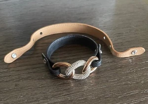 Swarovski Crystal Bracelet 2 Interchangeable Leather Bands "Beautiful" !! - Picture 1 of 3