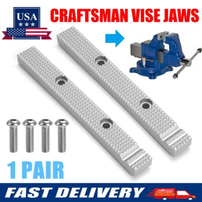 MOTIVEMYSTIQUE Pair For Many Older USA Models 6 1/2" Reversable Gray Vises Craftsman Vise Jaws