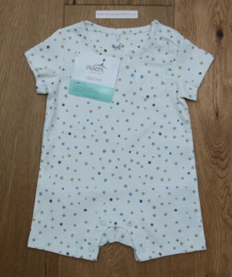 Mameluco bebé niño Aden Anais ~ blanco con lunares azules y beige ~ 0-3 meses ~ Foto 1 de 2