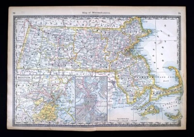 1883 Hardesty Map Massachusetts Boston Cape Cod Plymouth Salem Marthas Vineyard - Image 1 of 4