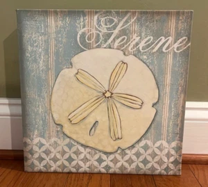 Serene Wall Canvas Sand Dollar Sea Shell Beach Ocean Art; Aqua Yellow, 12" x 12" - Picture 1 of 6