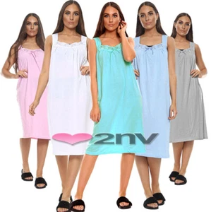 Ladies Nightwear 100% COTTON Rich Night Dress Sleeveless Nightshirt Nightie Gown - Picture 1 of 22