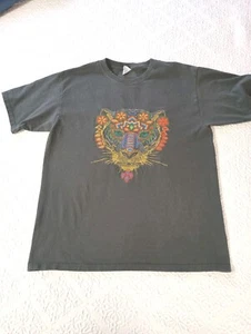 Yazbek T Shirt Mayan Graphic Embroidered Art Batik Jaguar Panther Sz L Mens Gray - Picture 1 of 13