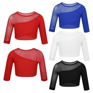 US Kids Girls Ballet Dance Tops Gymnastics Sleeves Crop Top Performance Costume - Picture 1 of 19