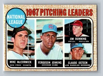 1968 Topps Pitching Leaders #9 Fergie Jenkins Salón de la fama Jim Bunning McCormick Osteen Foto 1 de 2
