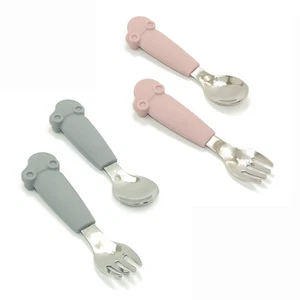 Baby Spoon and Fork Set Cutlery Set Stainless Steel Toddler Food Feeding Set - Picture 1 of 11