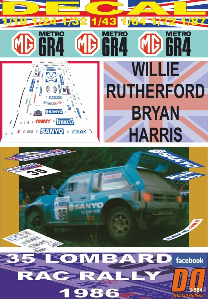 DECAL MG METRO 6R4 W.RUTHERFORD RAC R. 1986 DnF (06) - Image 1 of 1