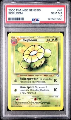 PSA 10 GEM MT Skiploom Neo Genesis Pokemon Card 49/111 POP 5 - Image 1 of 2