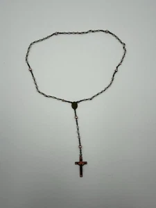 Vintage rosa & weiß Perlen Messing Rosenkranz Kreuz Anhänger Halskette 24" - Bild 1 von 5