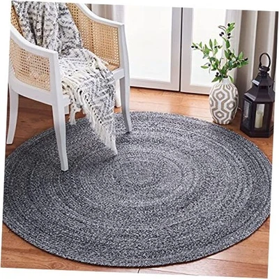  Небольшой плетеный коллекционный ковер - 8 футов круглый, угольно-черный, ручной работы деревенский коттедж  - Изображение 1 из 4