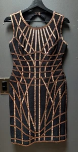 Abito da cocktail Herve Leger by Max Azria Bodycon Party nero e bronzo taglia M - Foto 1 di 24