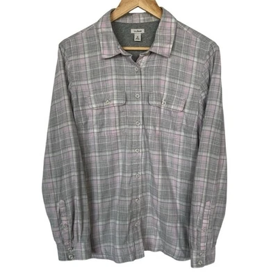 L.L. Bean Pink & Gray Plaid Button Down Shirt Cotton Lined Size Medium - Image 1 of 4