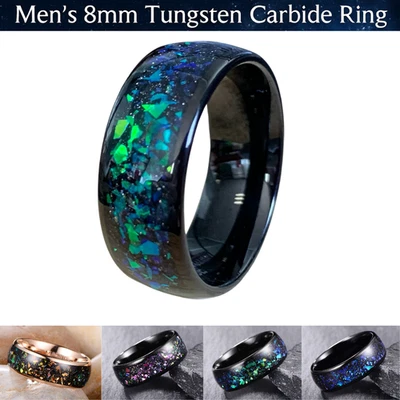 Men's Tungsten Carbide 8MM Ring-Meteorite Galaxy Sandstone Inlay Wedding Band - Image 1 of 4