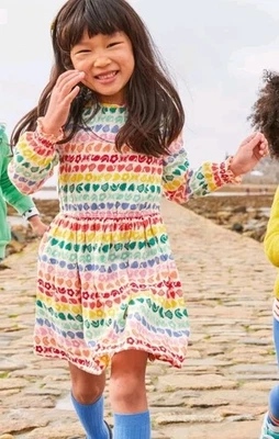 迷你紧身海事条纹连衣裙彩虹印花儿童 8-9 岁长袖有衬里 — 第 1/4 张图片