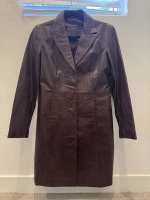 Guess vintage Leather Trench Coat with button closure - burgundy - Image 1 of 4