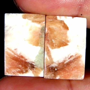 Par de cojines de escolecita rosa 100 % natural de 17,15 quilates cabujón 12x19x4 mm piedras preciosas superiores - Imagen 1 de 5