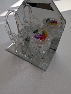 Miniature Glass Dining Set with Chairs and Fruit Decoration. Minor Defect - Picture 1 of 6