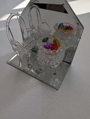 Miniature Glass Dining Set with Chairs and Fruit Decoration. Minor Defect - Image 1 of 4