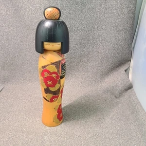 Bambola vintage giapponese Kokeshi in legno floreale asiatica giocattolo per bambini decorazione 10,5" - Foto 1 di 8