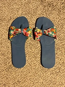 Havaianas St. Tropez Sandals, Blue Tropical Floral Print, Size 7/8 women’s - Picture 1 of 2