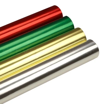 CLEVERDELIGHTS Metallic Wrapping Paper - 30" x 25Ft JUMBO Rolls - 4 Rolls Silver Gold Red Green