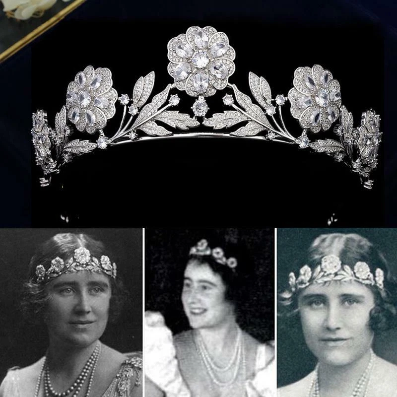 Flor Real Zircão Cúbico Coroas Tiaras de Noiva Cabelo Acessório de Casamento - Imagem 1 de 4