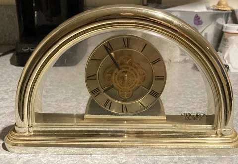 Verichron Quartz Mantle Clock with Skeleton Movement Gold TONED WORKS Cover