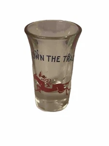 Vintage Red Horse And Jockey Down The Track Shot Glass Horse Racing Small 3 Inch - Picture 1 of 2