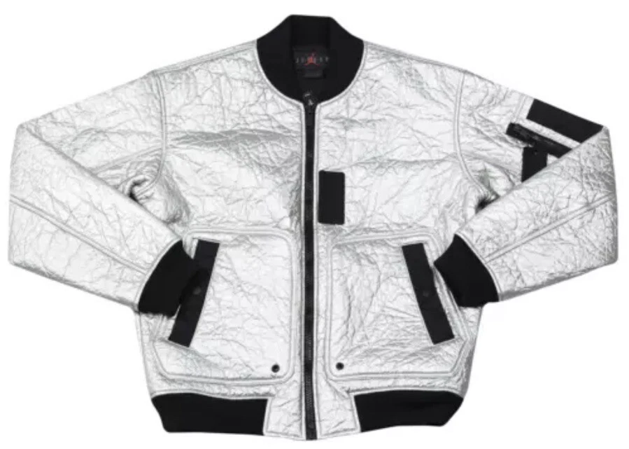 Nike Air Jordan 23 MA-1 Metallic Silver Bomber Jacket CD5712-095 Men Size 2XL
