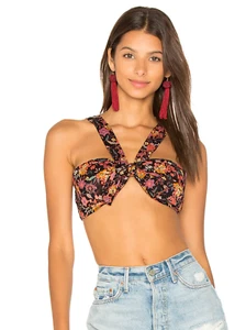 Free People Neon Field Crop Tiny Top Bandeau Bralette Sz XS Black Floral NEW - Picture 1 of 13