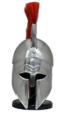 Casco griego corintio plata acabado polaco pluma roja medieval armadura antigua Foto 1 de 4