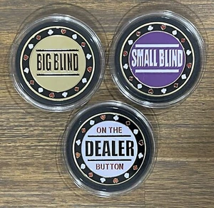 *Set of 3* Poker Game Dealer Buttons Small & Big Blinds Poker Coins Chips Guards - Picture 1 of 10