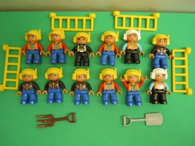 Lot 12 LEGO Duplo Figures City Workers Hat Headsets (4) Railing (2) Tools - Image 1 of 3