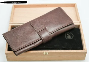 Governor Leather Etui / Case for 3 Pens in Dark Brown with wood box  - Picture 1 of 6