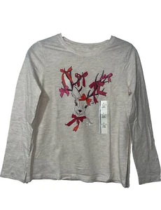 Cat & Jack Long Sleeve Deer Bows Shirt Size LG (10-12) OATMEAL COLOR Pullover - Picture 1 of 14