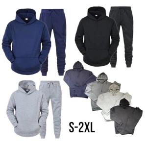 MEN PLAIN CASUAL HOODIE TRACKSUIT SWEATSUIT FLEECE JOGGER WINTER CUFF SIZE S-2XL - Picture 1 of 6