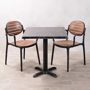 More details for outdoor cafe table set black x base square isotop with two outdoor chairs