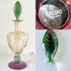 15” VINTAGE DECANTER KROSNO TRI COLOUR IRIDESCENT RUBY GREEN AMBER GLASS LABEL