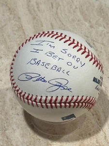 PROOF Pete Rose Signed Reds MLB Baseball " I'M Sorry I Bet on Baseball " AUTO - Picture 1 of 3