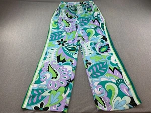 Steve Madden Satin Silky Pants Women Sz 8* Green Paisley Print Flowy Resort Wear - Picture 1 of 14