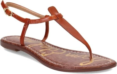Sam Edelman Gigi T-strap Brown Leather Flat Sandals Size 9.5 Strappy Thong NEW! - Image 1 of 4