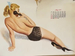 Calendario maggio art deco mese sexy pin up ragazza - copyright 1949 by Esquire - Foto 1 di 6