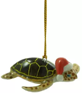 Decoración de árbol de Navidad de porcelana rosa del norte tortuga marina con sombrero de Santa R365 - Imagen 1 de 6